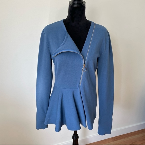 Stella Mccartney Blue Asymmetric Zipper Wool Jersey Sweater Jacket IT 46 US 10 - Picture 2 of 10